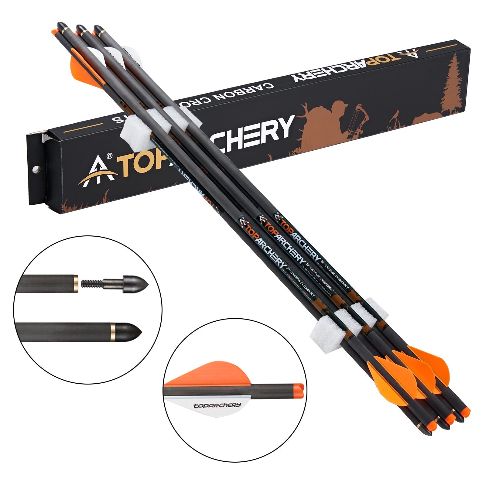 Archery 20 Crossbow Bolts Pure Carbon Shaft Straightness.006