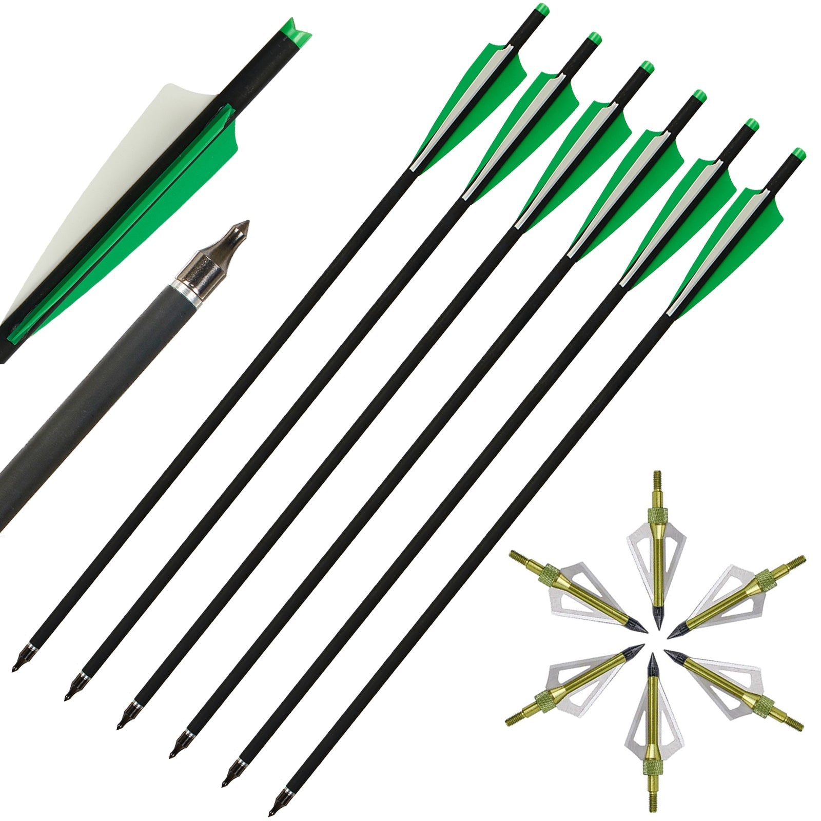 Pack Of 5 Archery / Crossbow Bolt Arrow Head Broadheads With