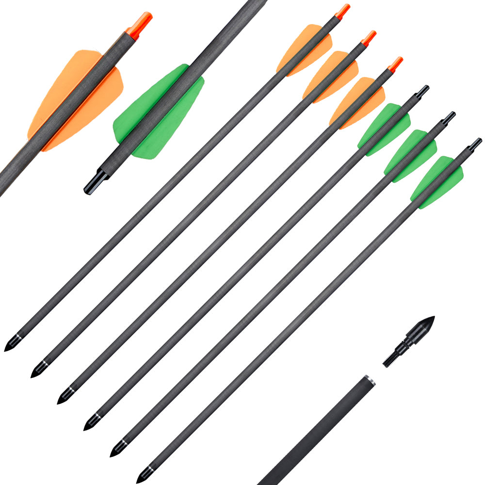 12pcs 15 Inch Carbon Arrows for Crossbow ID 6.2mm Pure Carbon