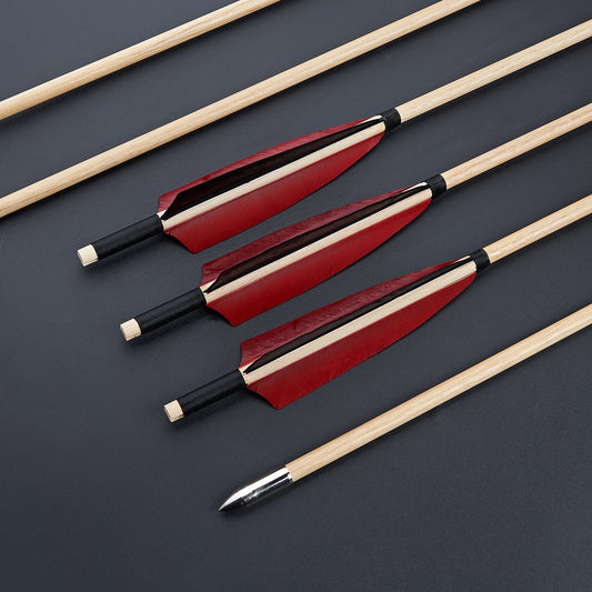 6Pcs Archery 32 Traditional Wooden Arrows with 5 Natural Feather Hunting  Arrows for Traditional Bow