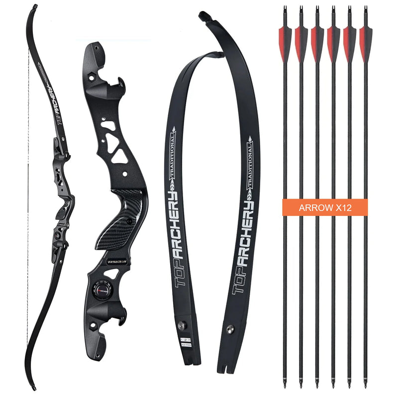 Archery 62" ILF Recurve Bow Set RH Aluminum Riser Hunting Bow with 12pcs Carbon Arrows 25-60lbs