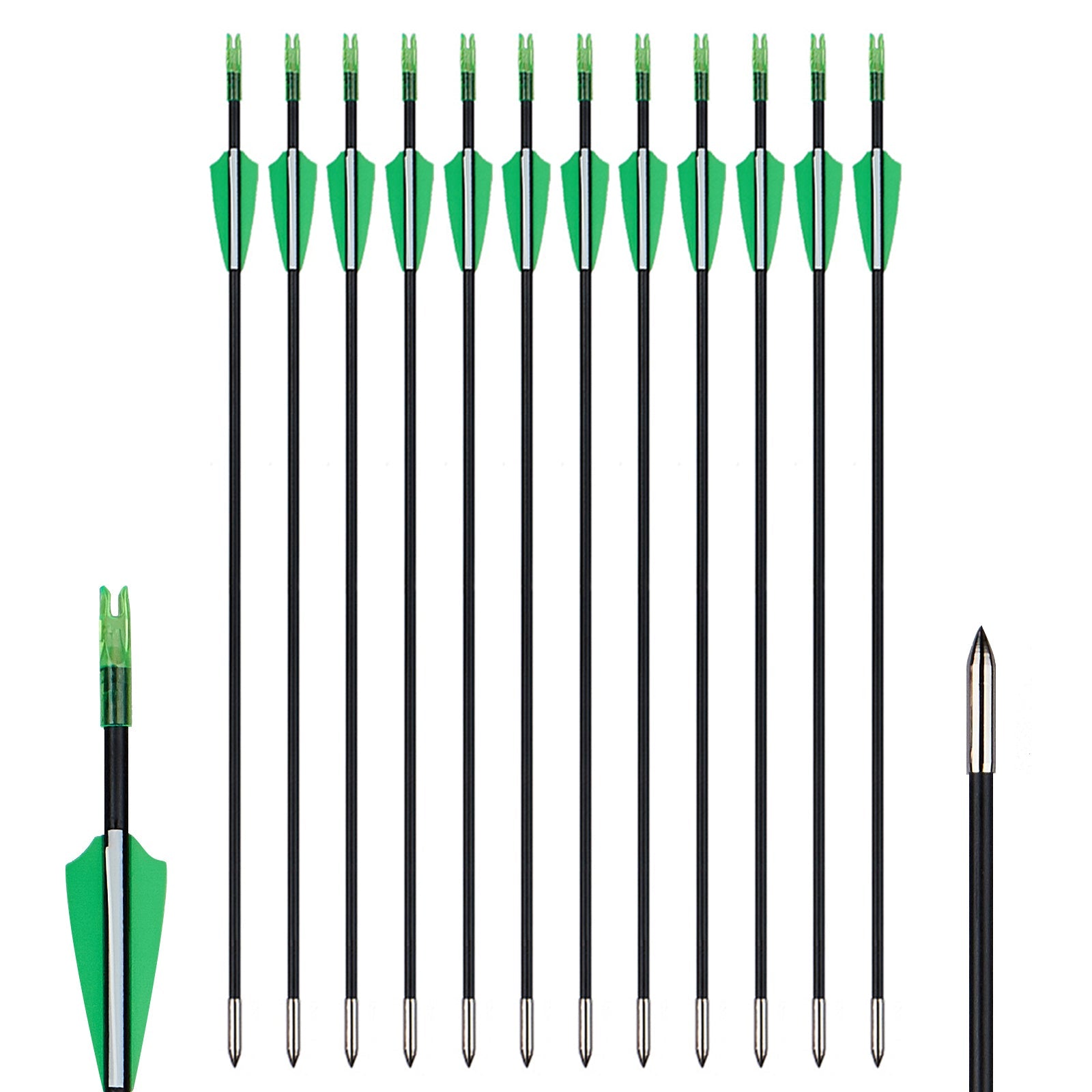 12pcs Archery Fiberglass Arrows Spine 1000 for Compound Bow Diameter 6 ...